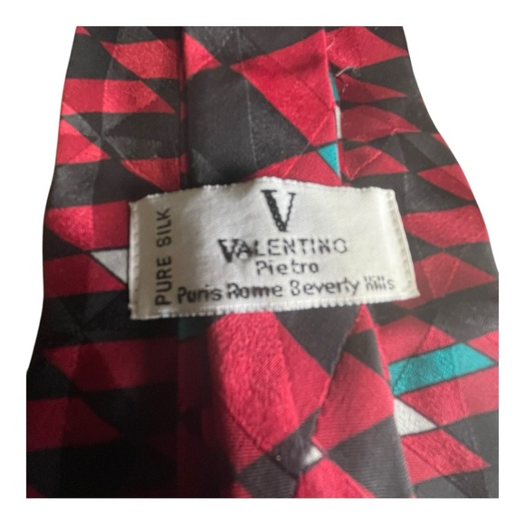 Valentino Luxury Men’s 100% Silk Tie Burgundy Multi Colored - Picture 9 of 9